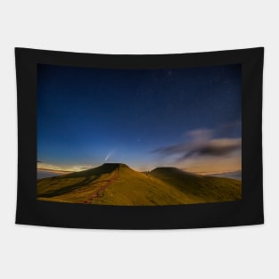 Comet NEOWISE and Noctilucent cloud over Corn Du and Pen y Fan in the Brecon Beacons National Park, Wales Tapestry