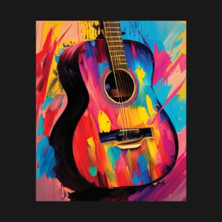 Acoustic Guitar Portrait Modern Oil Painting Style Digital Art T-Shirt