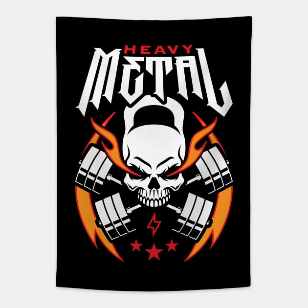 Heavy Metal (Kettlebell Skull Cross Barbell) Red Blaze Tapestry by brogressproject