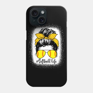 Mom Life Softball Baseball Mom Mother's Day Messy Bun Shirt Phone Case