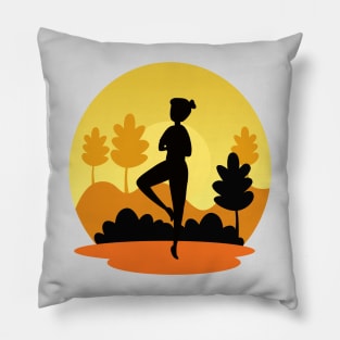 Silhouette of a female doing pilates and yoga. Pillow