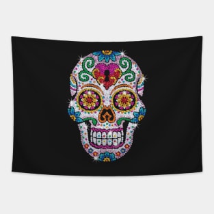 Diamond Bling Shiny Sugar Skull Diamond Skull Tapestry