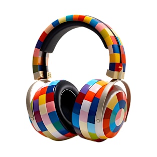 Headphones in a Multicoloured Music style T-Shirt