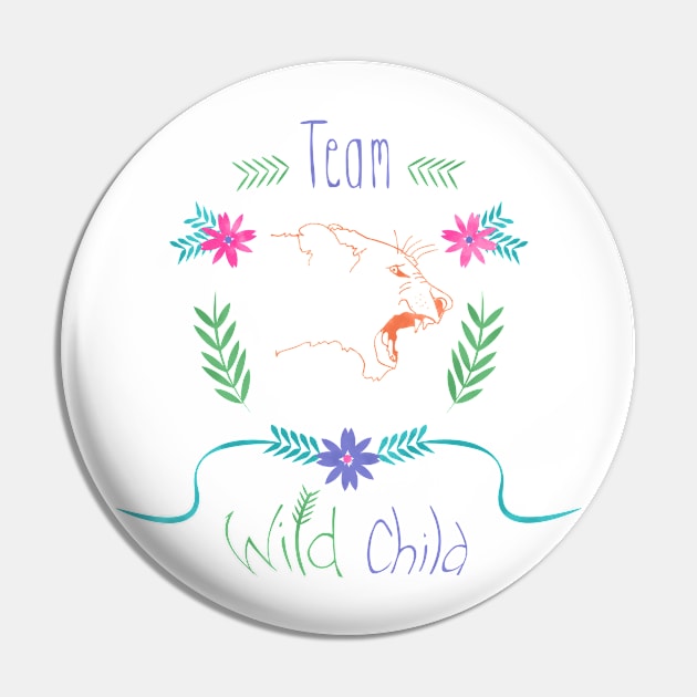 Wild Child Lioness Shield Floral Crest Pin by so_celia