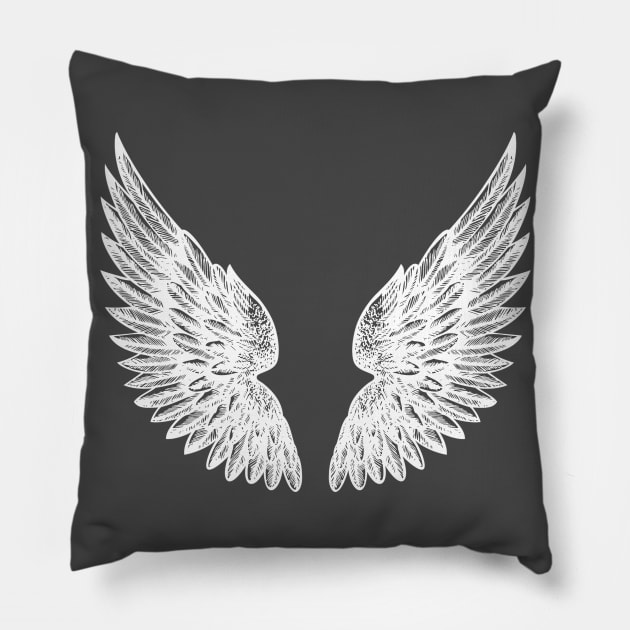 Angel Wings Hope Love Faith Divinity Trinity Jesus Tattoo Artistic Vector Dove Bird Wings of Redemption Pillow by PoizonBrand