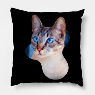 white domestic shorthair cat painting Pillow