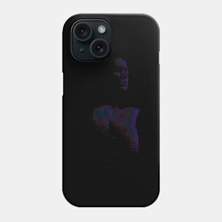 Portrait, digital collage, special processing. Beautiful girl in dark place. Breasts in bra. Violet and green. Phone Case