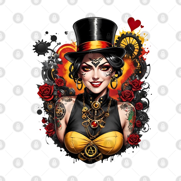 Steampunk Gothic Bohemian girl retro vintage floral poster by Neon City Bazaar