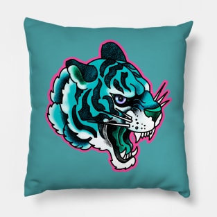 Teal blue tiger Pillow