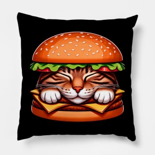 Tabby Cat is Sleeping inside a Hamburger Zzz Pillow