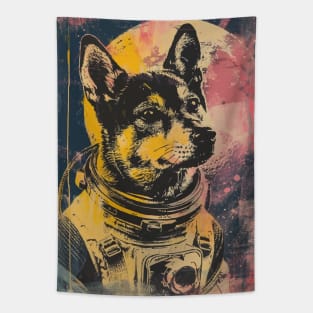 Vintage and vivid pomsky dog astronaut portrait Tapestry