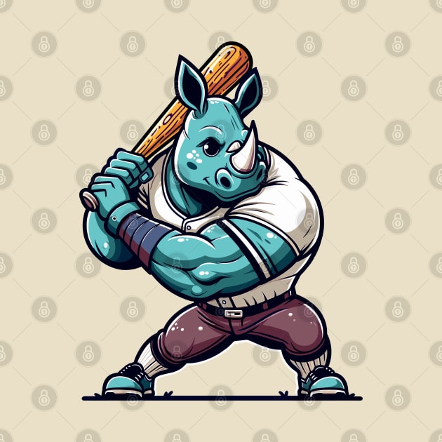 Vintage rhino batter - Retro 1990s Cartoon Style Baseball Art by TimeWarpWildlife