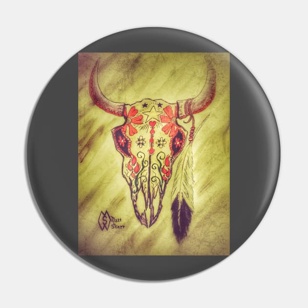 Bull Sugar Skull in Grunge Pin by Matt Starr Fine Art