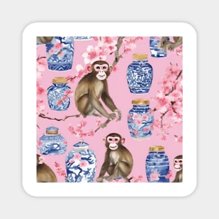 Monkeys, cherry blossom and chinoiserie jars Magnet