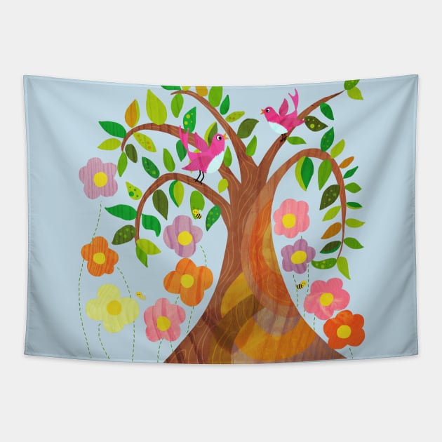 Birds and Bees and Flowers and Trees Tapestry by LittleBunnySunshine