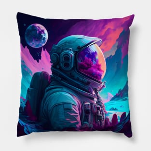 A futuristic astronaut in full spacesuit gear Pillow