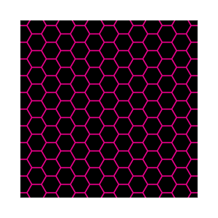 Black Magenta Hex Grid Pattern T-Shirt