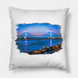 Indian River Inlet Bridge at Twilight Watercolor Pillow