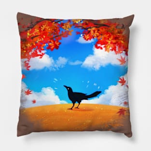 Autumn Crow Bird Pillow