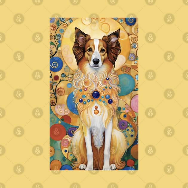 Gustav Klimt's Chromatic Pup: Vibrant Dog Illustration by FridaBubble