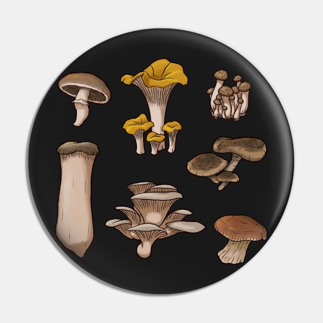 Edible Mushrooms Seamless Pattern Pin by DingHuArt