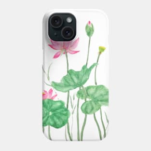 pink lotus flowers watercolor Phone Case