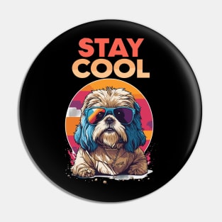 Cute Shih Tzu Stay Cool With Sunglasses Retro Hip Design Pin