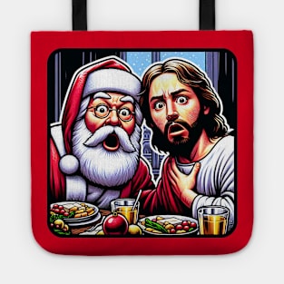 Jesus Santa Claus Christmas Dinner Holy Silent Night wwjd We Saw That meme Tote