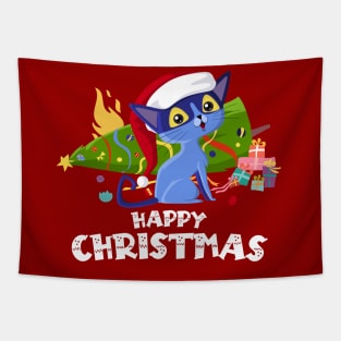 Naughty Christmas Cat (on dark colors) Tapestry