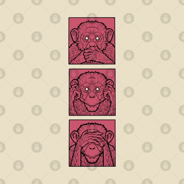 Three wise monkeys, see noe evil, hear no evil, speak no evil, in pink by weilertsen