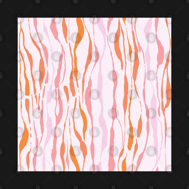 animal print - orange and pink striped tiger-zebra on light pink background by marufemia