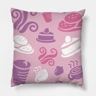 Pink Cafe Vibe Coffee Dessert Sweets Pattern Pillow