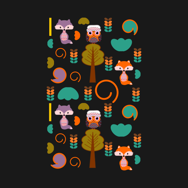 Autumnal foxes and owls by cocodes