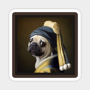 Pug with pearl earring Magnet