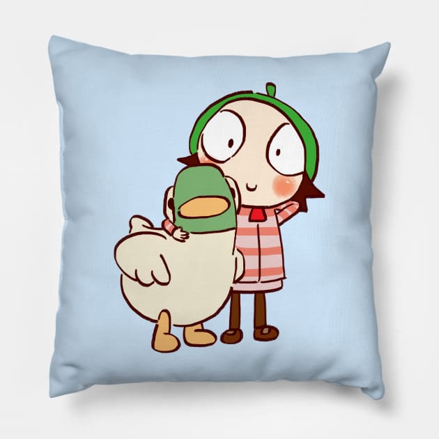 sarah and duck #1 / children's cartoon Pillow by mudwizard