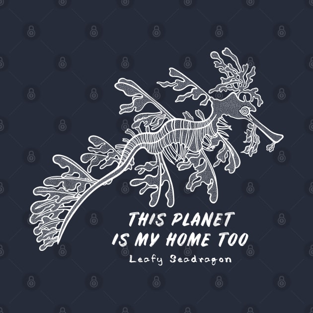 Leafy Seadragon - This Planet Is My Home Too - navy blue by Green Paladin