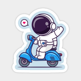 Cute Astronaut Waving Hand On Scooter Cartoon Magnet