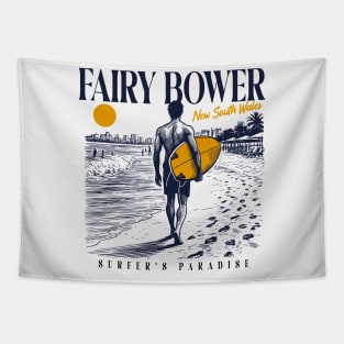 Vintage Surfing Fairy Bower, New South Wales, NSW Australia // Retro Surfer Sketch // Surfer's Paradise Tapestry