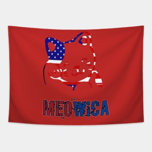 Meowica USA American Flag Cat T-Shirt funny t-shirt and gift Meowica t-shirt 4th of July t-shirt Tapestry