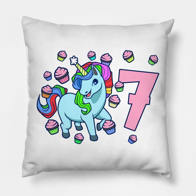 I am 7 with unicorn - girl birthday 7 years old Pillow by Modern Medieval Design