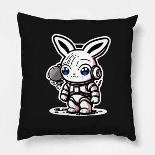 Cute anime style bunny sticker in pink Pillow
