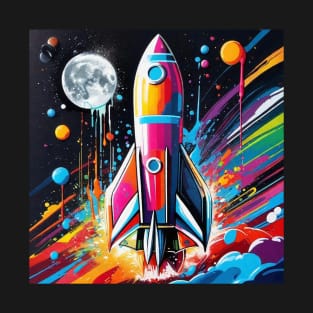 Colorful Space Rocket Liftoff T-Shirt