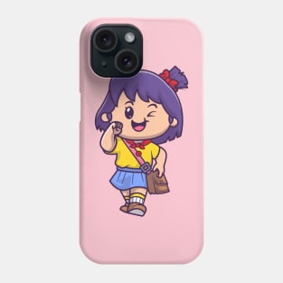 Cute Girl Going To School Cartoon Phone Case