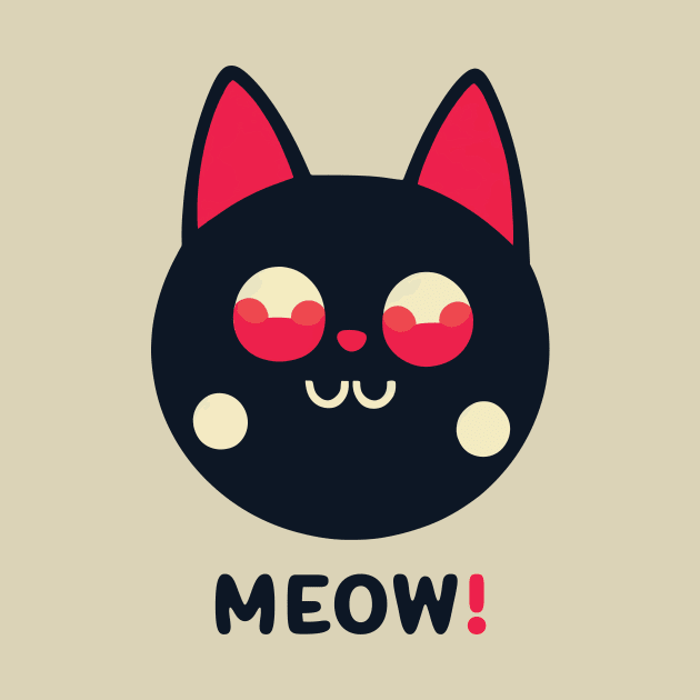 Meow! || Black Cat With Red Eyes Vector Art by Mad Swell Designs