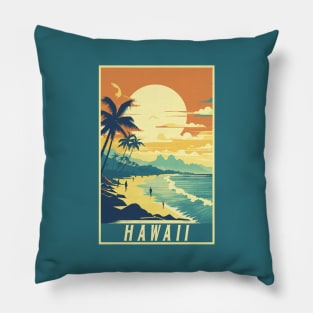 Hawaii Vintage Retro Travel Poster Pillow