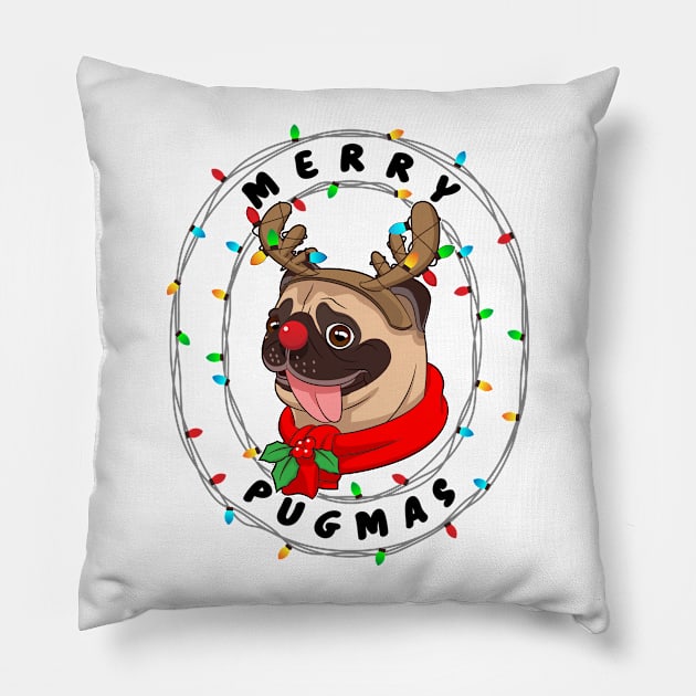 Funny Cute Pug Cool Merry Pugmas Christmas Gift Pillow by teeleoshirts