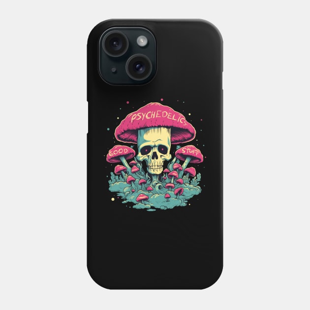 Psychedelics Good Stuff Mushroom Skull Phone Case by TOKEBI