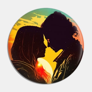 Female couple with sunset background Pin