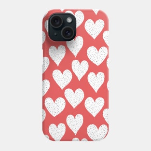 White Spotted Hearts On Red Phone Case