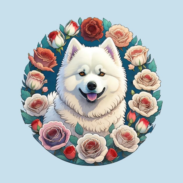 Samoyed Surrounded By Roses by Pet And Petal